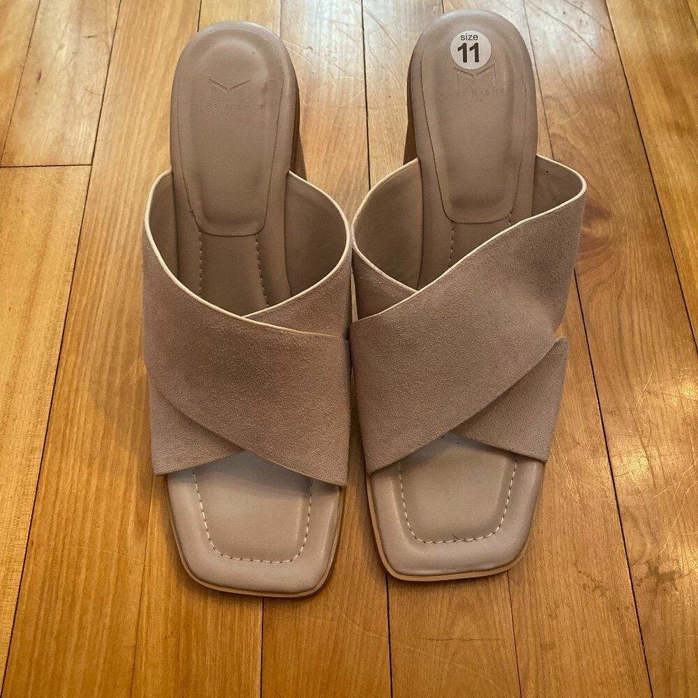 Marc Fisher Barli Tan Suede Leather Upper Open Square Toe 4" Heel Sandal Size 11